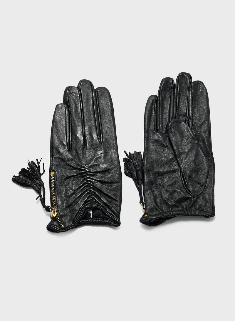 Ginger Zip Detail Faux Leather Winter Glove