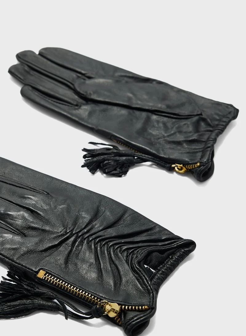 Ginger Zip Detail Faux Leather Winter Glove