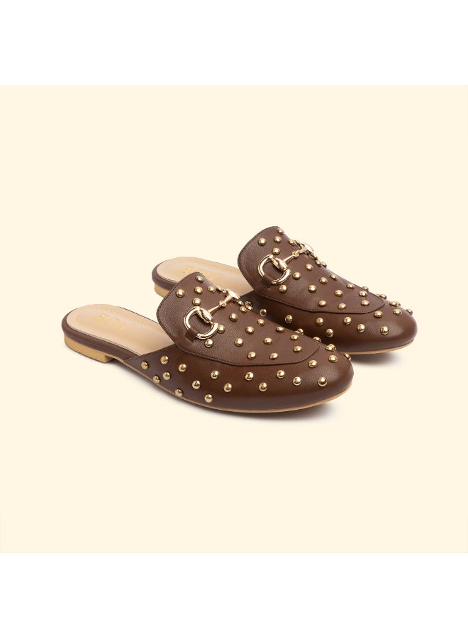 BOU CAMILA STUD MULES - Camila Chestnut - Image 1
