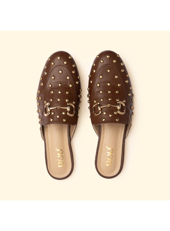 BOU CAMILA STUD MULES - Camila Chestnut - Image 4