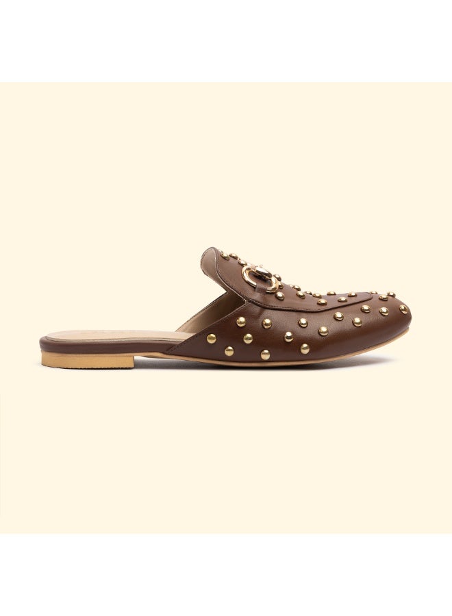 BOU CAMILA STUD MULES - Camila Chestnut - Image 2