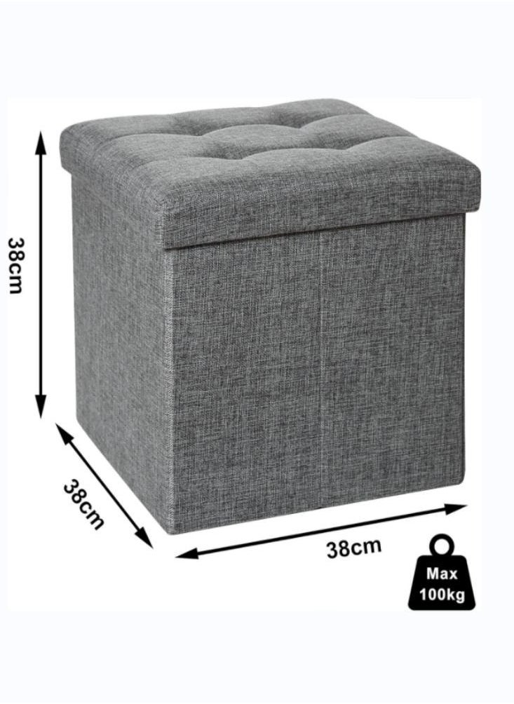 38cm Multi-functional Sofa Stool Home Rectangular Thickened Storage Stool Storage for Changing Shoes Storage Box Cotton and Linen Storage Stool,Grey