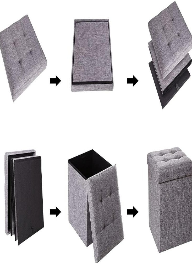 38cm Multi-functional Sofa Stool Home Rectangular Thickened Storage Stool Storage for Changing Shoes Storage Box Cotton and Linen Storage Stool,Grey