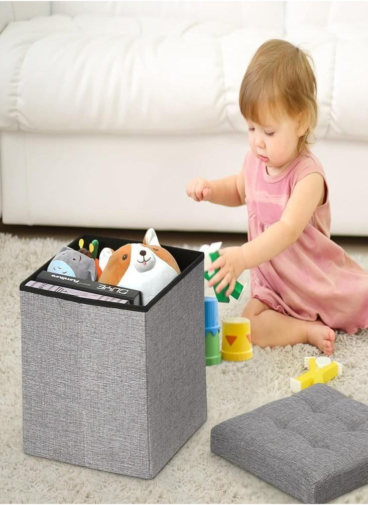 38cm Multi-functional Sofa Stool Home Rectangular Thickened Storage Stool Storage for Changing Shoes Storage Box Cotton and Linen Storage Stool,Grey