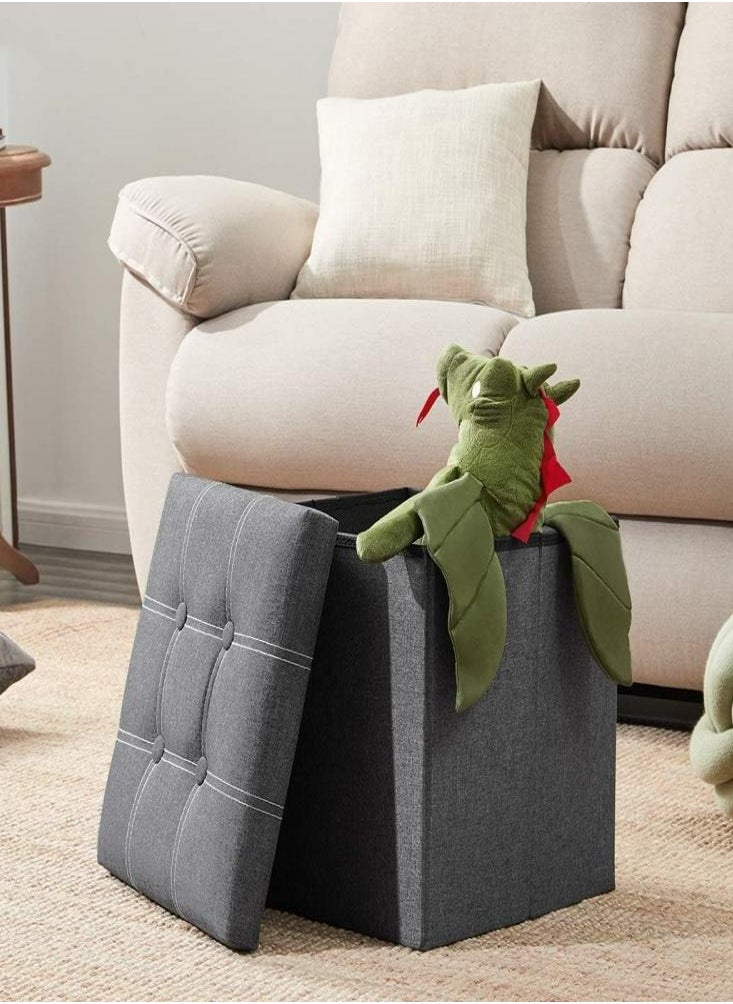 38cm Multi-functional Sofa Stool Home Rectangular Thickened Storage Stool Storage for Changing Shoes Storage Box Cotton and Linen Storage Stool,Grey
