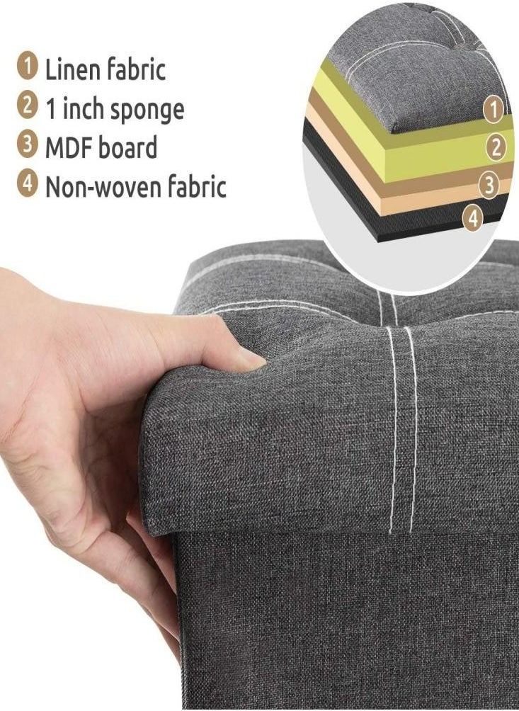 38cm Multi-functional Sofa Stool Home Rectangular Thickened Storage Stool Storage for Changing Shoes Storage Box Cotton and Linen Storage Stool,Grey