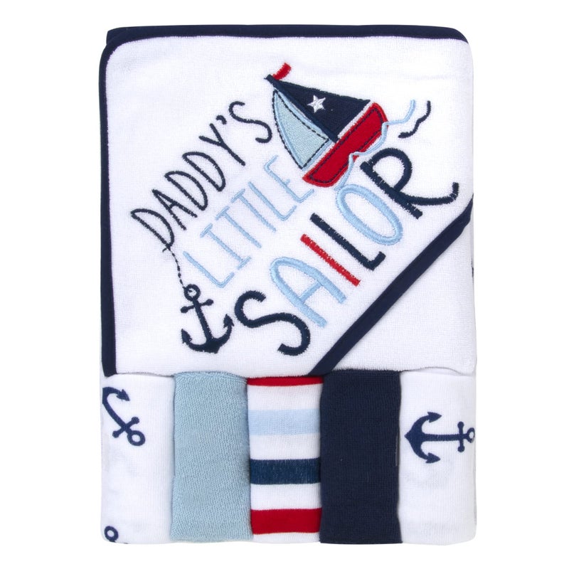 Baby Essentials Baby Hooded Towel and Washcloth Set for Infants Boys and Girls 612 Months Daddys Sailor 