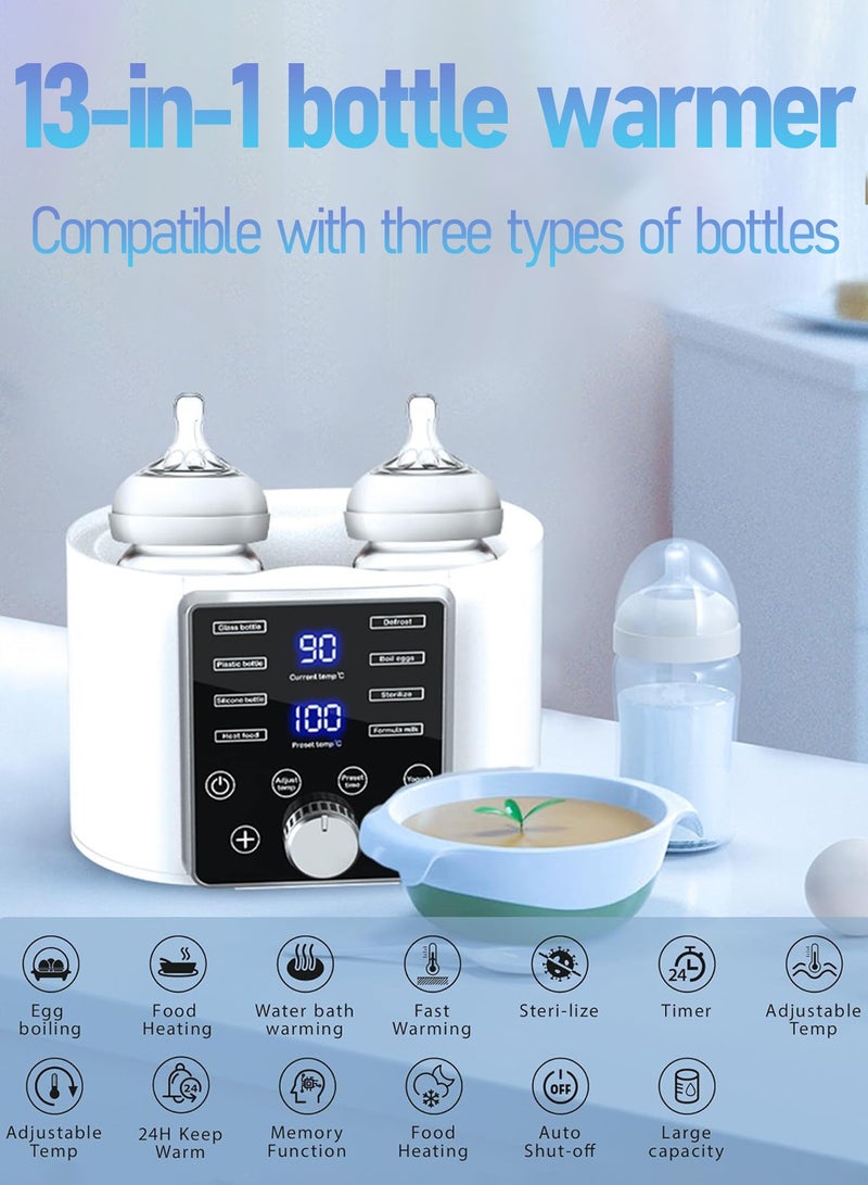 Baby bottle heater-13-in-1 fast portable dual bottle warmer-LED screen precision temperature control meter-sterilization heater