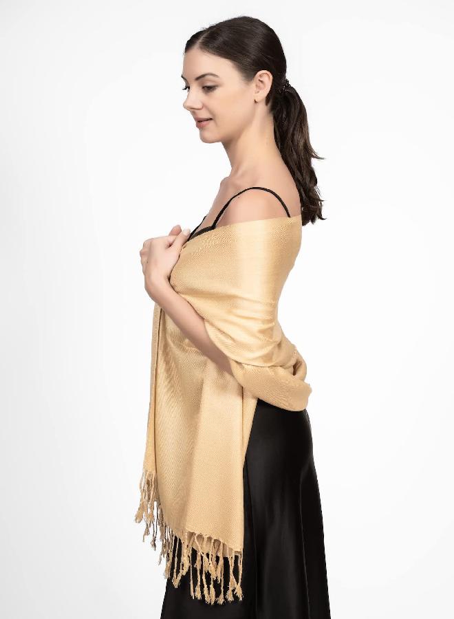 Achillea Soft Silky Solid Pashmina Shawl Wrap Scarf for Wedding Bridesmaid Evening Dress … (Champagne) - Image 3