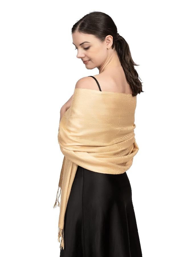 Achillea Soft Silky Solid Pashmina Shawl Wrap Scarf for Wedding Bridesmaid Evening Dress … (Champagne) - Image 1