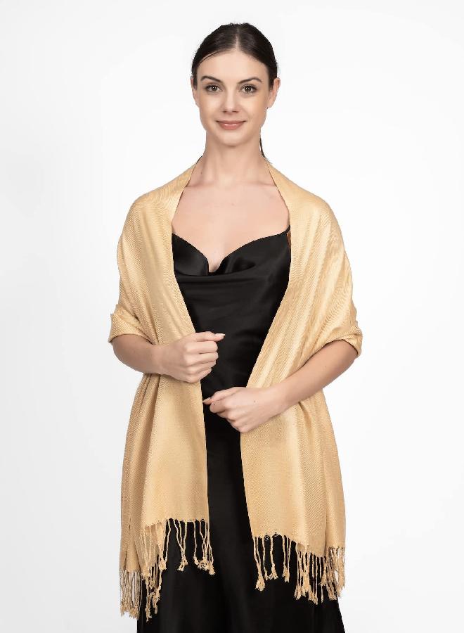 Achillea Soft Silky Solid Pashmina Shawl Wrap Scarf for Wedding Bridesmaid Evening Dress … (Champagne) - Image 2