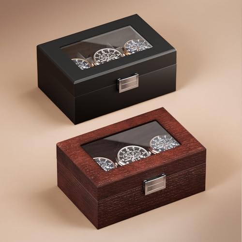 ProCase Wooden Watch Box for Men, 3 Slot Watch Display Case with Glass Lid - Espresso - Image 2