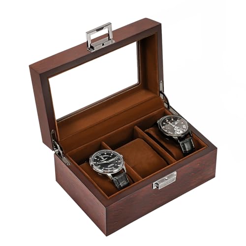 ProCase Wooden Watch Box for Men, 3 Slot Watch Display Case with Glass Lid - Espresso - Image 1
