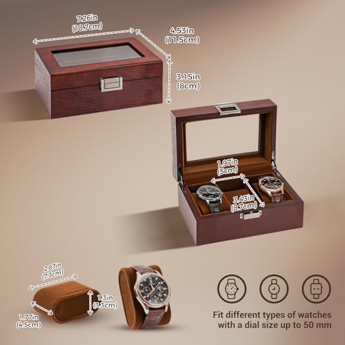 ProCase Wooden Watch Box for Men, 3 Slot Watch Display Case with Glass Lid - Espresso - Image 4