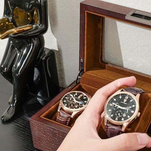 ProCase Wooden Watch Box for Men, 3 Slot Watch Display Case with Glass Lid - Espresso - Image 3