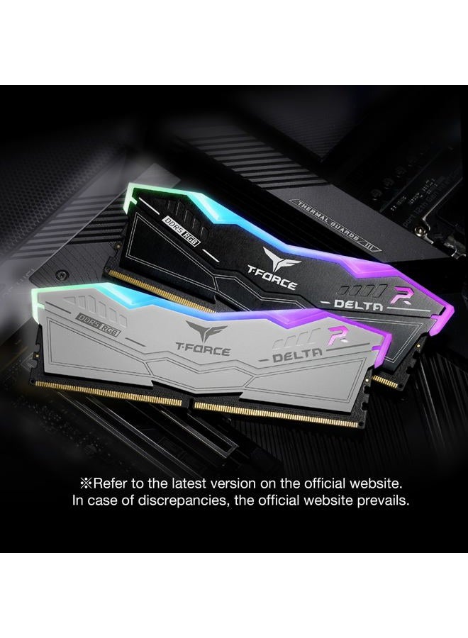 TeamGroup ذاكرة رام T-Force Delta RGB DDR5 سعة 64 جيجابايت (2x32 جيجابايت) 6000 ميجاهرتز CL38 متوافقة مع Intel XMP 3.0 و AMD Expo وحدة ذاكرة سطح المكتب بيضاء FF4D564G6000HC38ADC01 - Image 5