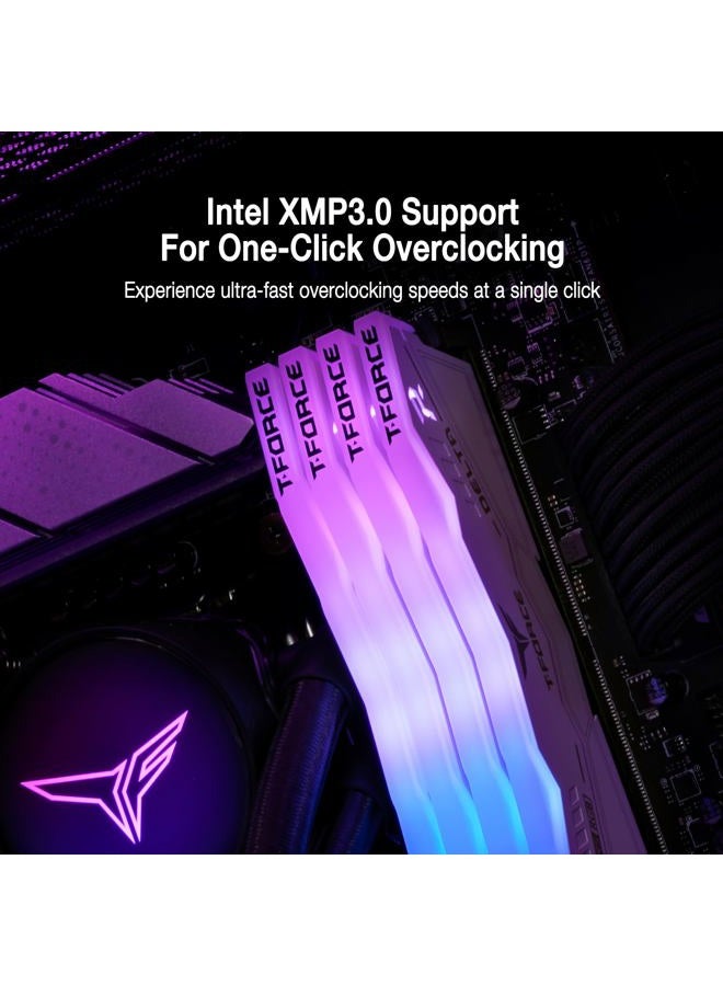 TeamGroup ذاكرة رام T-Force Delta RGB DDR5 سعة 64 جيجابايت (2x32 جيجابايت) 6000 ميجاهرتز CL38 متوافقة مع Intel XMP 3.0 و AMD Expo وحدة ذاكرة سطح المكتب بيضاء FF4D564G6000HC38ADC01 - Image 3