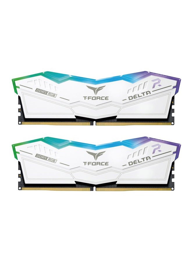 T-Force Delta RGB DDR5 Ram 64GB (2x32GB) 6000MHz CL38 Intel XMP 3.0 & AMD Expo Compatible Desktop Memory Module White FF4D564G6000HC38ADC01