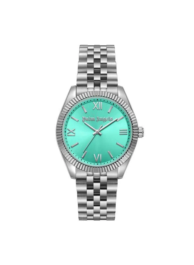 Palm Angels Pioniere Aqua Dial Silver Stainless Steel Bracelet Analog Watch for Women, 36mm