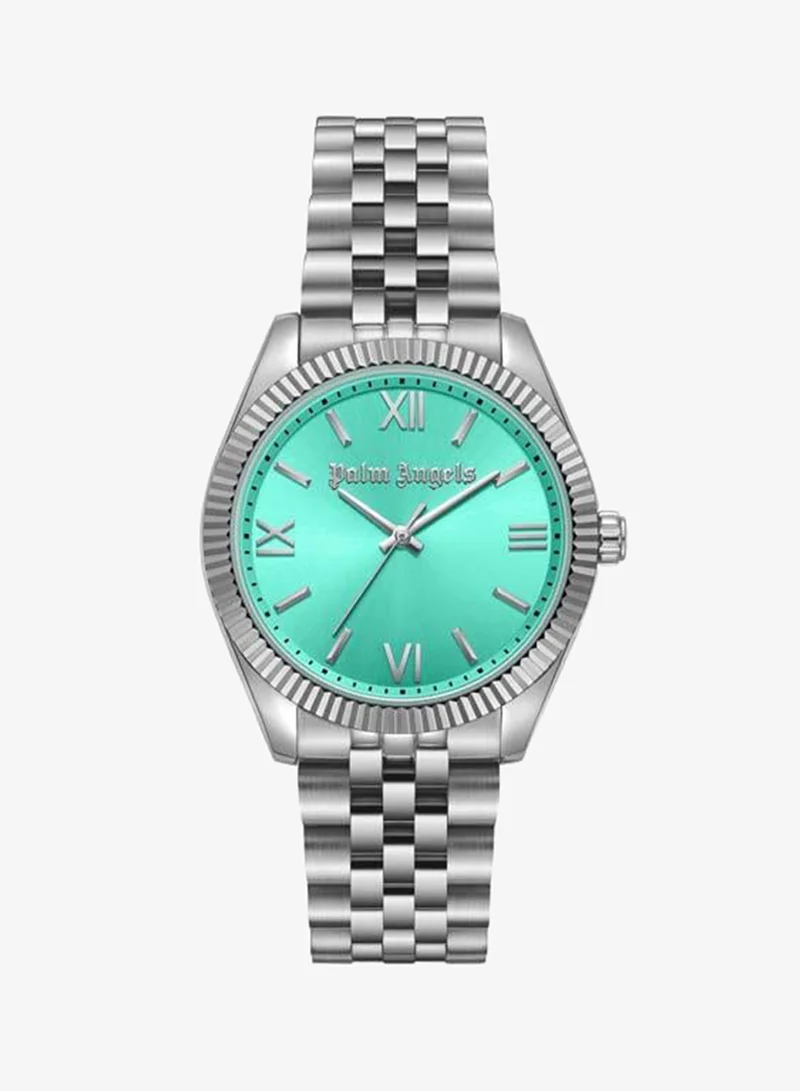 Palm Angels Pioniere Aqua Dial Silver Stainless Steel Bracelet Analog Watch for Women, 36mm
