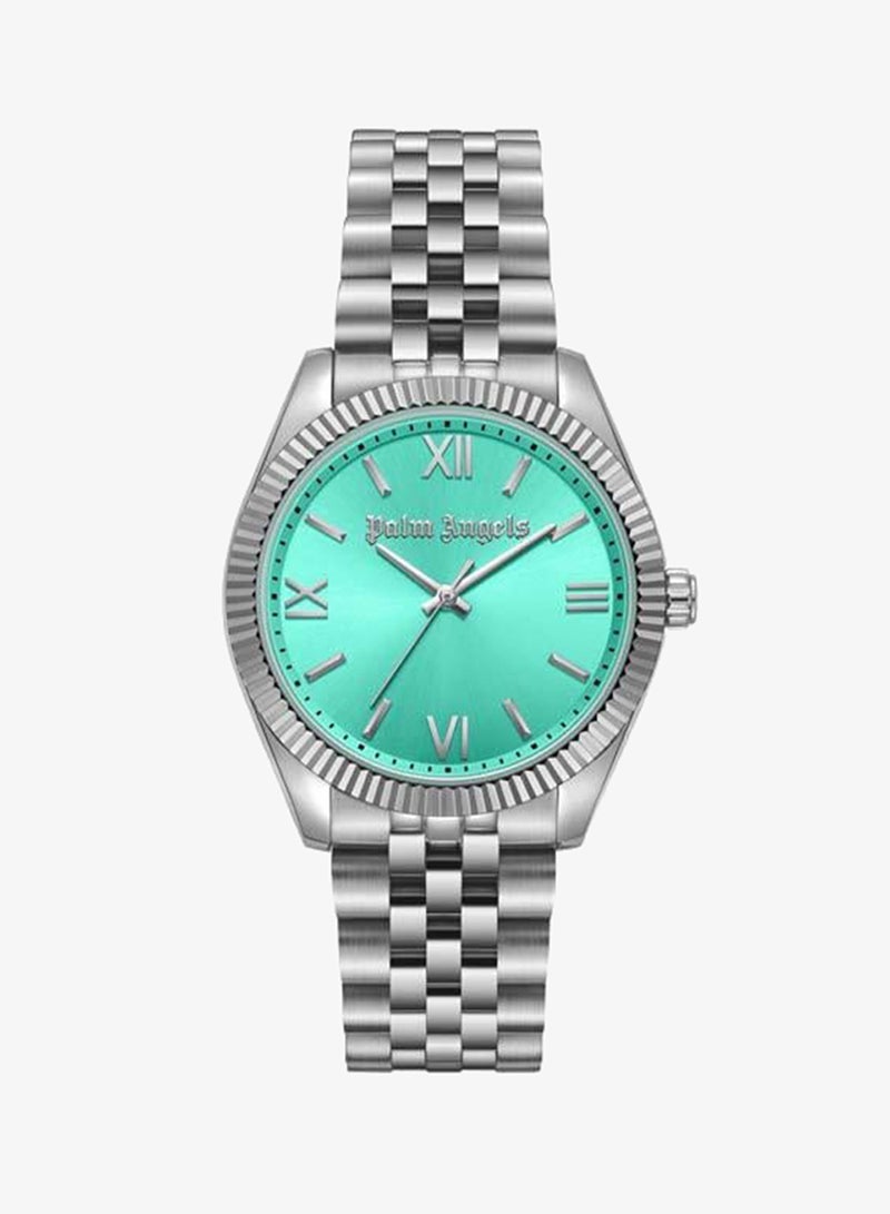 Palm Angels Pioniere Aqua Dial Silver Stainless Steel Bracelet Analog Watch for Women, 36mm - Image 1