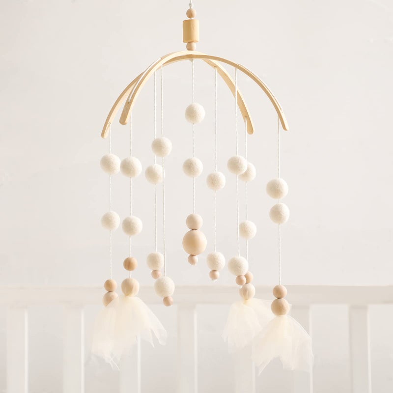 let's make Baby Mobile 100% Felt Ball Bed Bell Mobile Crib Jewelry Creative Pendant Toy Wooden Wind Chime Nursery Decoration - Image 4