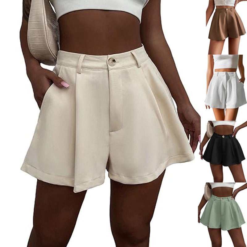 Women'S Elastic High-Waisted Wide-Leg Elegant Shorts Pleated Formal Summer Shorts - Image 1