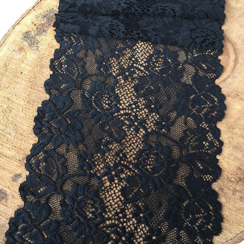 Olive Lace 6 inches Wide Stretchy lace with Floral Pattern for Bridal Wedding Decorations Sewing DIY Making and DIY Crafts 10 Yards black7227