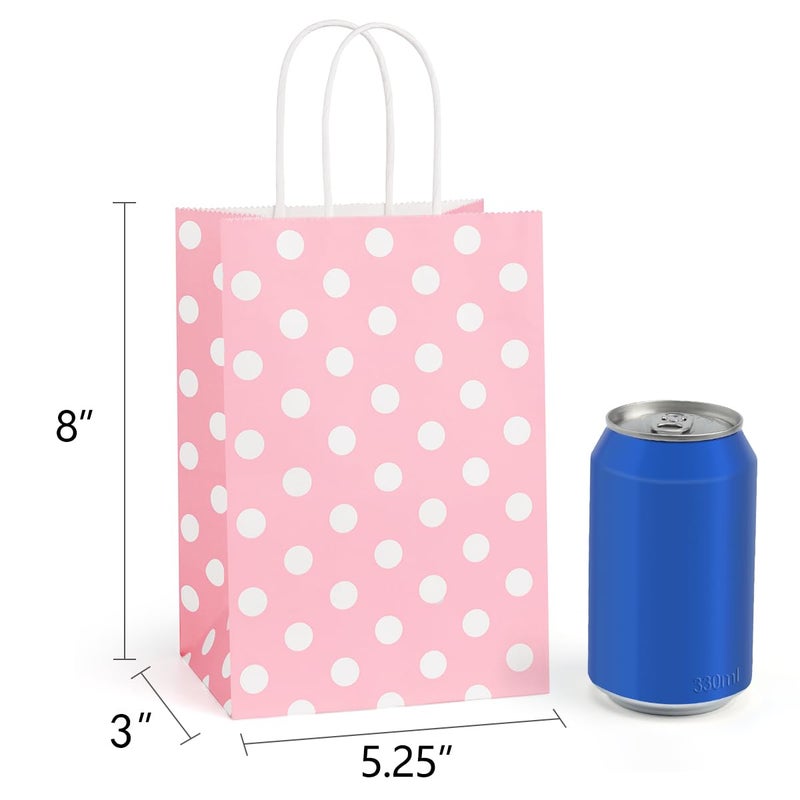 BagDream Small Gift Bags 25Pcs 5.25x3x8 Inches Kraft Paper Bags with Handles, Pink Dot Paper Gift Sacks for Retail, Merchandise, Party Favor, Small Business - Image 2