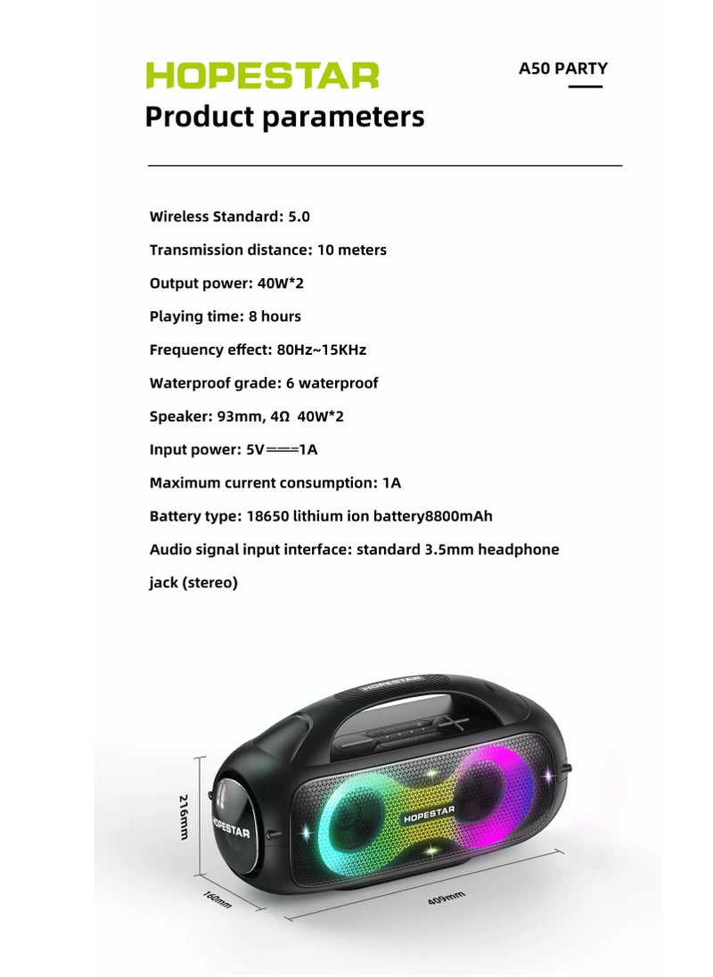 HOPESTAR - 80W Wireless Outdoor Speaker - Bluetooth 5.0, Dual 40W Speakers, 8-Hour Playback, IP5X Waterproof, TWS TWS Pairing, U Disk/TF/AUX Support - Ultimate Portable Sound System- Ideal for Party and Outdoor Use - Image 1