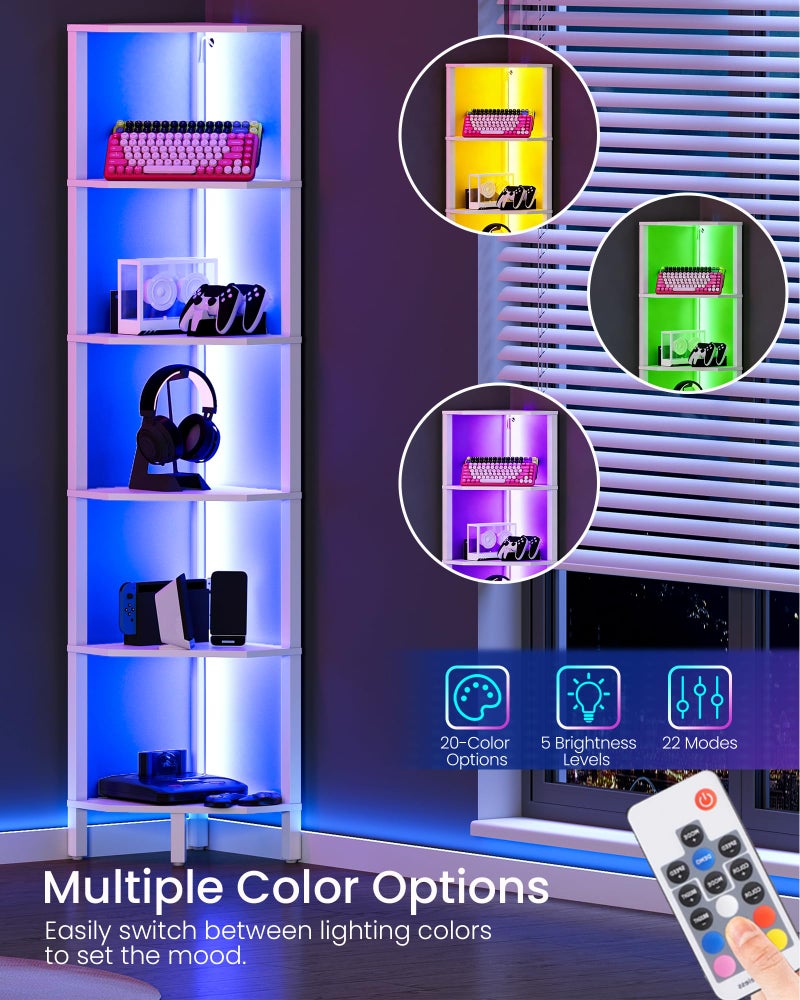 CHOEZON رف زاوية LED من CHOEZON مع أضواء، رف كتب على شكل ماسة مكون من 5 طبقات، منظم تخزين ضيق قائم لغرفة المعيشة، غرفة النوم، المكتب، الدراسة، أبيض MCJ03DWB - Image 2