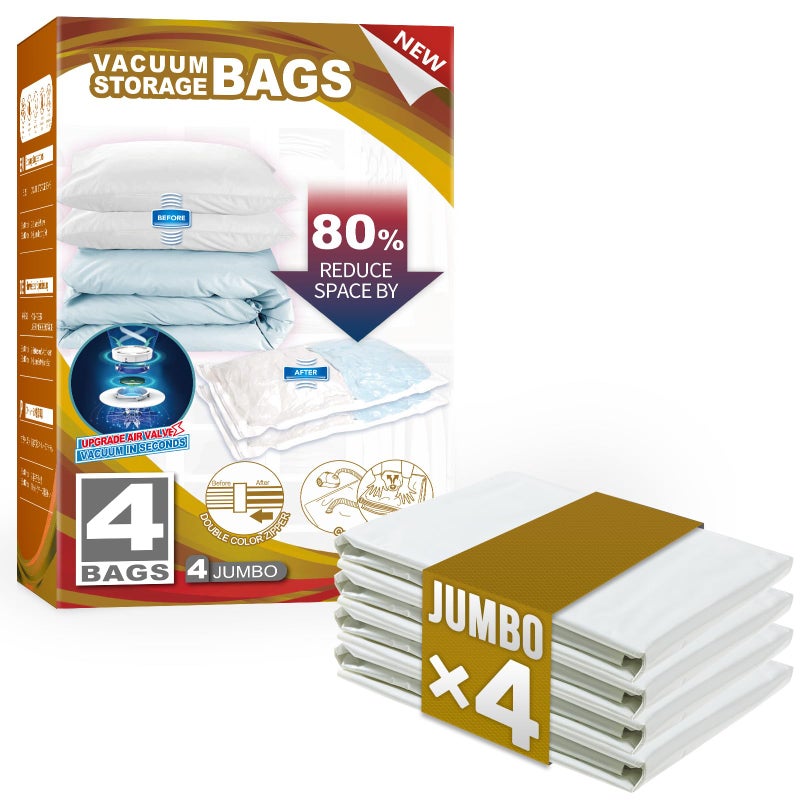 TAILI 4 Pack Vacuum Storage Bags Jumbo Vacuum Seal Bags for Clothing 40x31 Inch Space Saver for Bulky Bedding Comforters Blankets Pillows Large Closet Organization and Storage