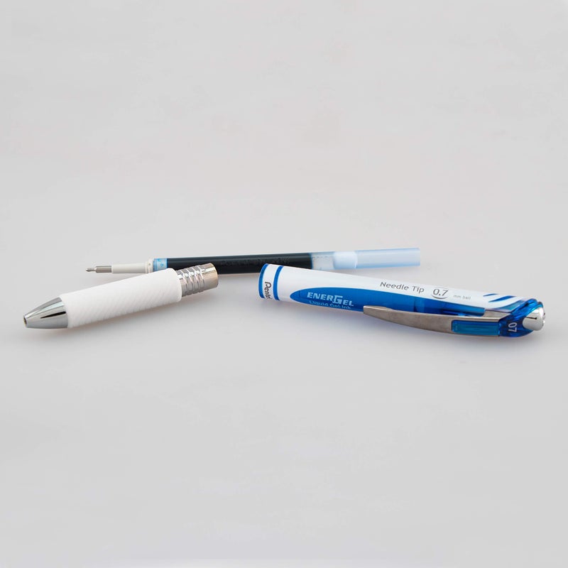 Pentel EnerGel Pearl Retractable Liquid Gel Pen, Needle Tip (0.7mm) Medium Line, Blue Ink, 2-Pk (BLN77WBP2C) - Image 4
