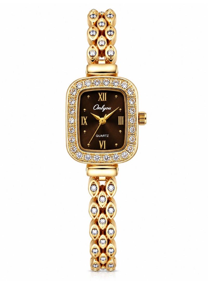 Onlyou Elegant Women’s Quartz Wrist Watch – Gold Stainless Steel Strap – Elegant Square Design for Daily Use - Image 1