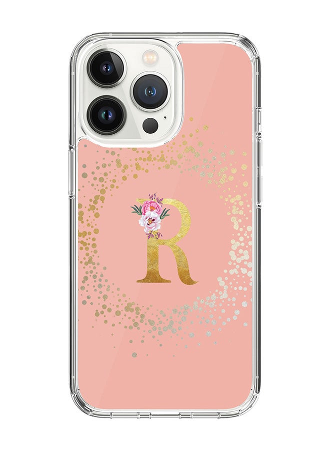Stylizedd Classic Clear Case For iPhone 15 Pro, Hybrid Soft Case Thin Cover- Custom Monogram Initial Letter Floral Pattern Alphabet - R(Rose Pink) - Image 1