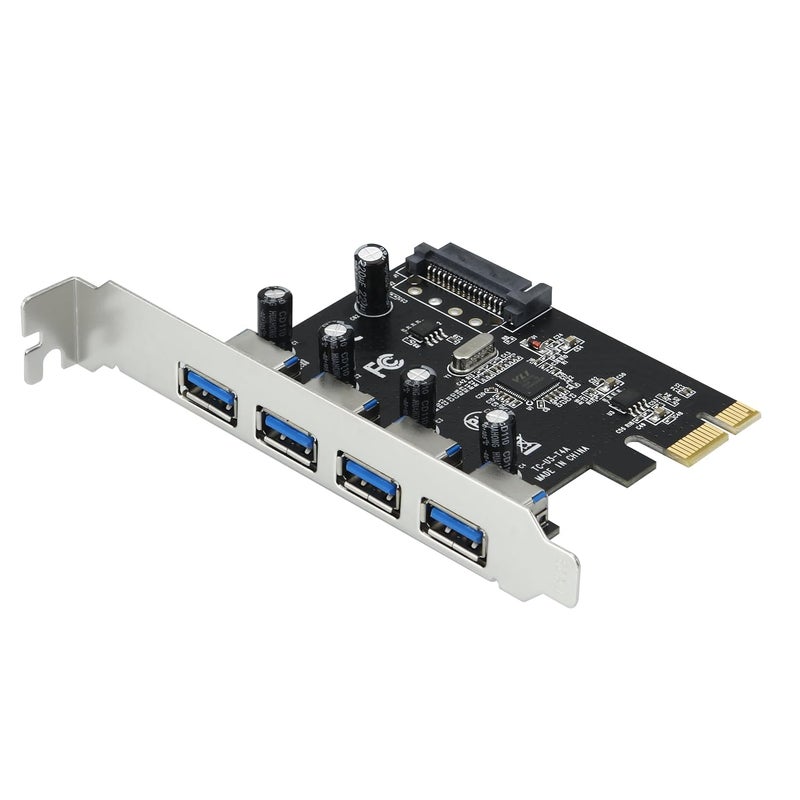 foxaa PCI Express Card to 4 USB 3.0 Ports PCI-E Expansion Card USB 3.0 Hub Adapter with 4-Pin/SATA Power Port - Image 1