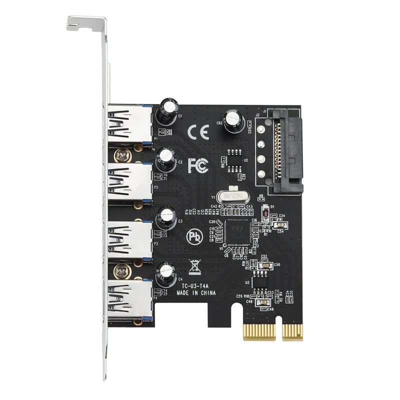 foxaa PCI Express Card to 4 USB 3.0 Ports PCI-E Expansion Card USB 3.0 Hub Adapter with 4-Pin/SATA Power Port - Image 2