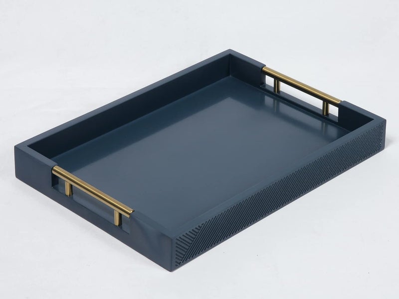 Serving Tray with Polished Metal Handles 165x12 Rectangle Coffee Table Tray Modern Decorative Tray Large Ottoman Tray Perfect for Storage and Display Blue