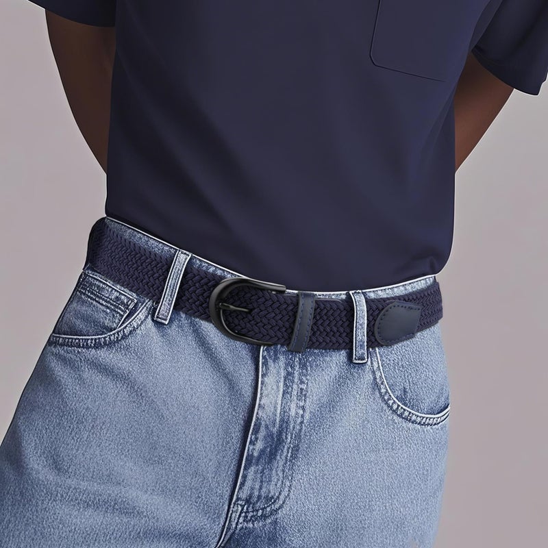 Mile High Life | Braided Stretch Elastic Belts | Pin Oval Solid Black Belt Buckle | PU Loop End Tip Men/Women/Junior Belt - Image 2