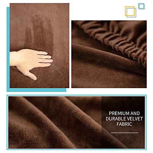 DUJUIKE Headboard Cover for King Bed, Stretch Bed Headboard Slipcover, Dustproof Protector Cover for Linen Upholstered Headboard, Velvet Fabric (Brown) - Image 3