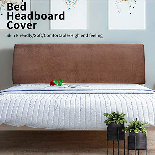 DUJUIKE Headboard Cover for King Bed, Stretch Bed Headboard Slipcover, Dustproof Protector Cover for Linen Upholstered Headboard, Velvet Fabric (Brown) - Image 2