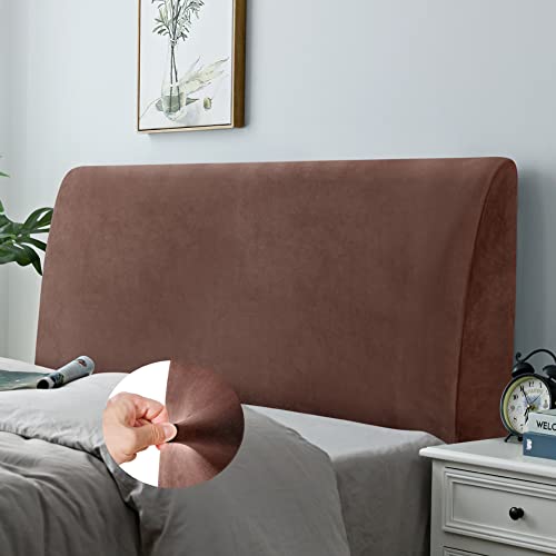 DUJUIKE Headboard Cover for King Bed, Stretch Bed Headboard Slipcover, Dustproof Protector Cover for Linen Upholstered Headboard, Velvet Fabric (Brown) - Image 1