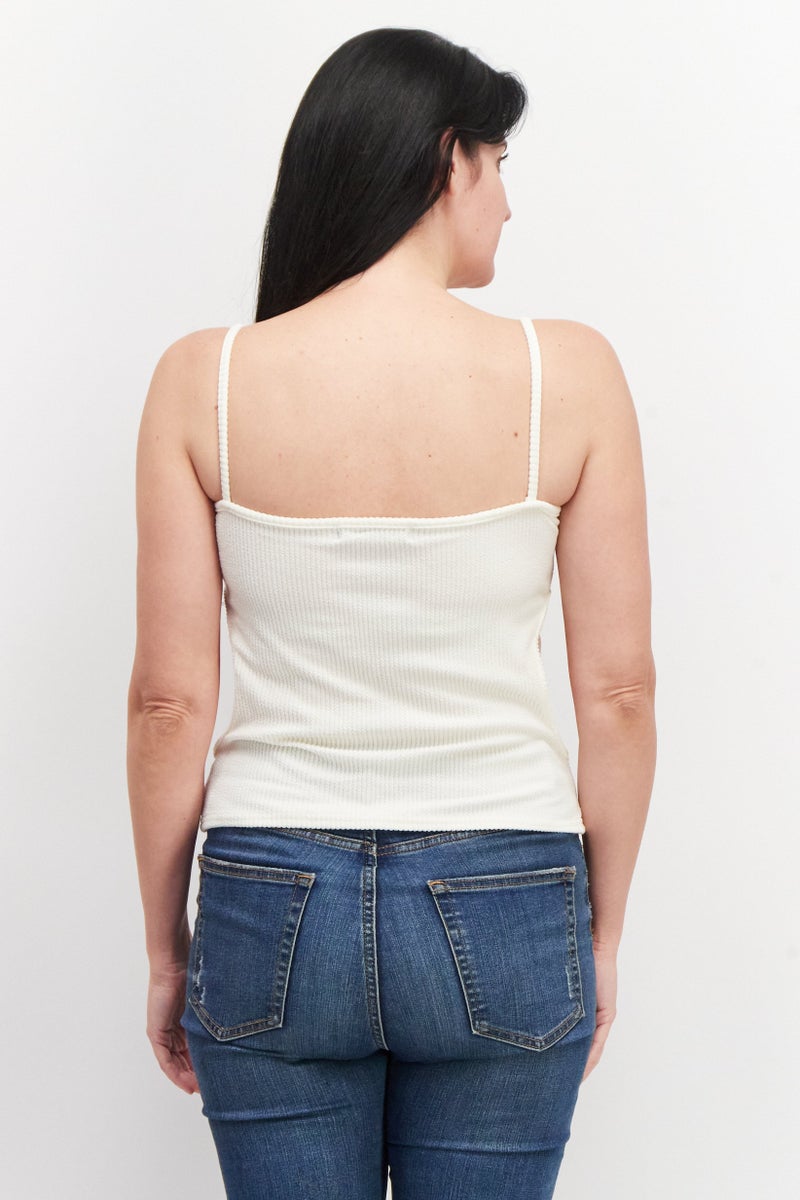 LASULA Women Sweetheart Neck Sleeveless Crop Top, Cream - Image 2