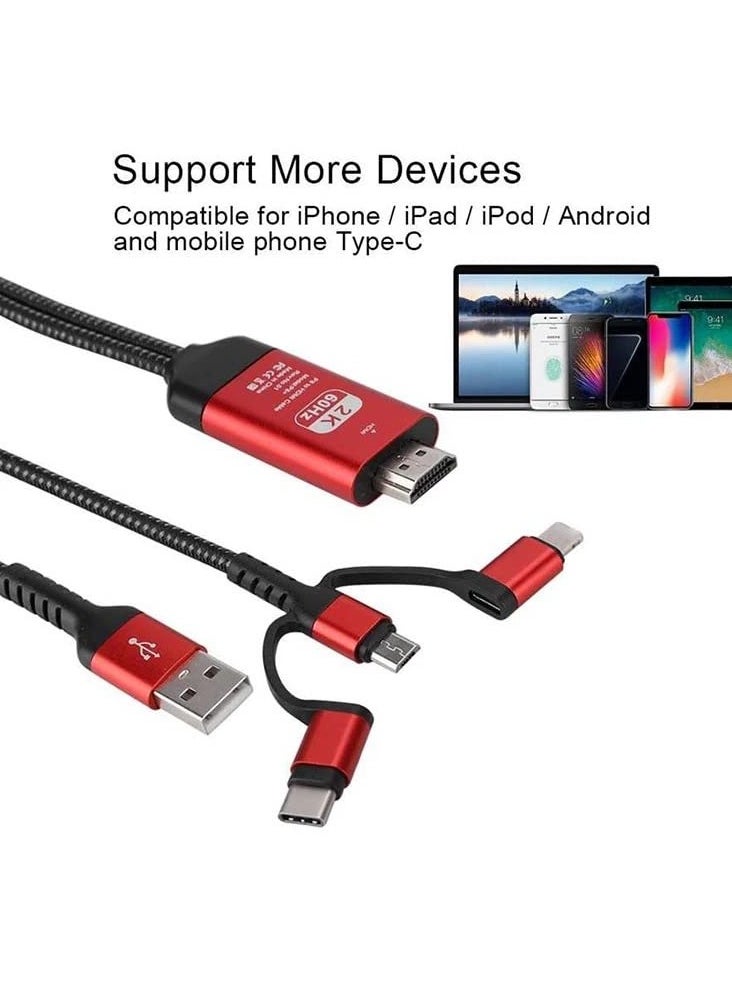 SYOSI HDMI Adapter, 3 in 1 2M Type-C to Hd MHL Cable Audio Video Cable Micro USB Projection, Connector Cable, for iPhone Android to TV/Projector HDTV  - Image 2