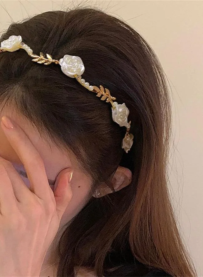 تايك تو White Rose and Pearl Embellished Headband
