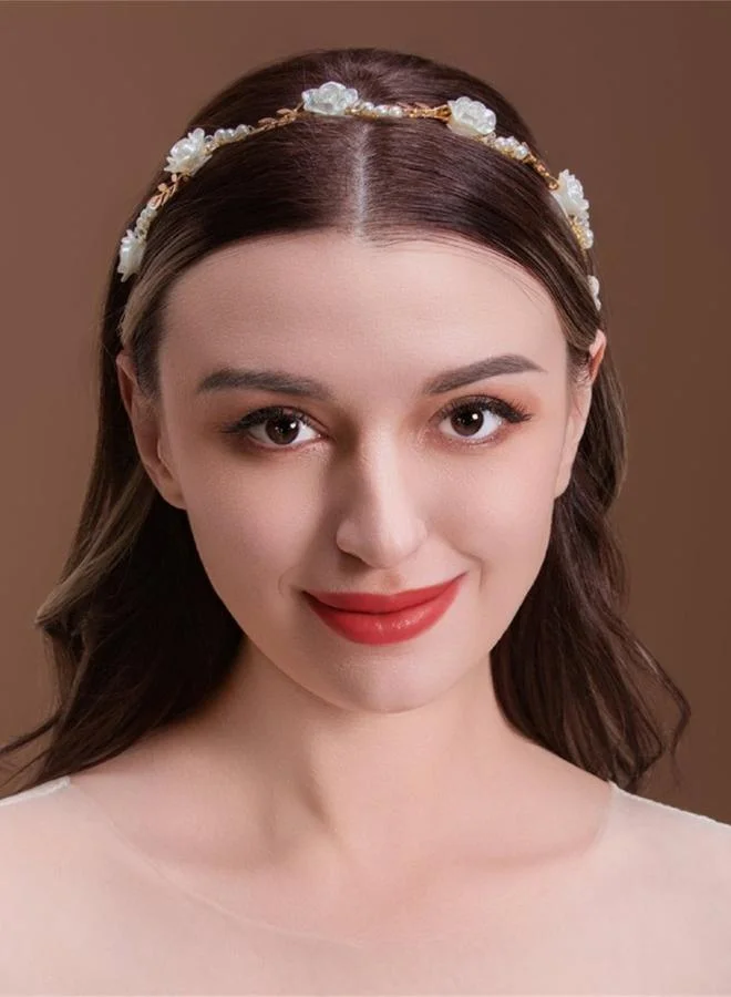 تايك تو White Rose and Pearl Embellished Headband