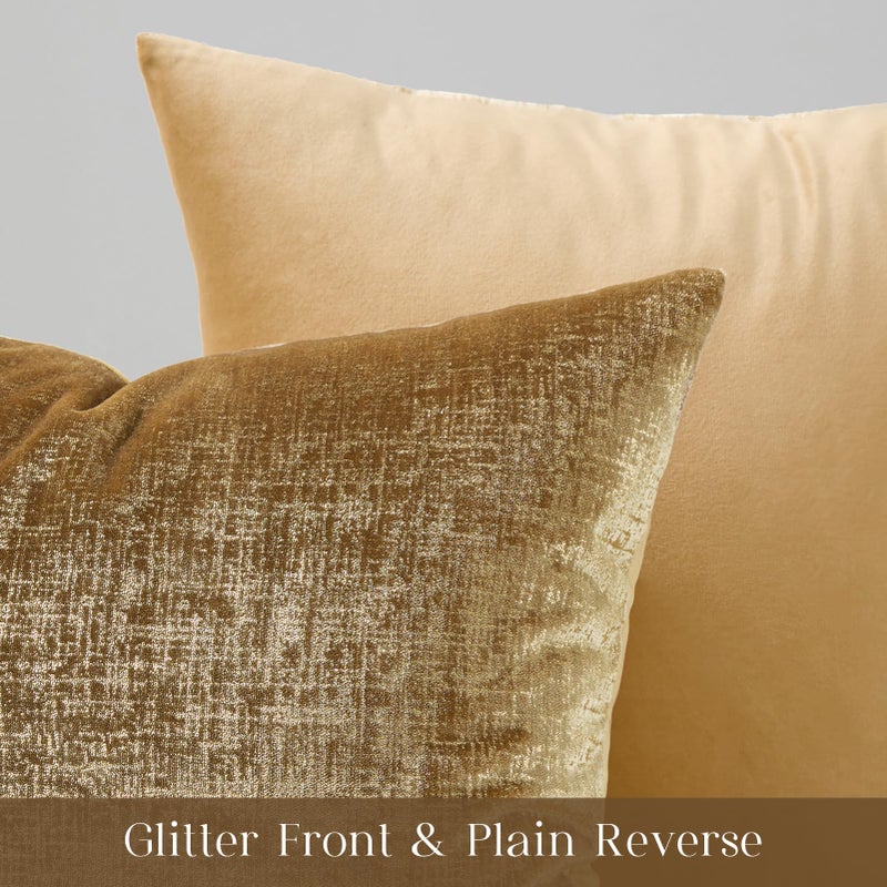 Phantoscope Pack of 2 Sparkling Velvet Decorative Solid Throw Decorative Pillow Cover Soft Gold Glitter Square Cushion Cover Pillowcase for Couch Bed and Chair, Gold, 18 x 18 inches, 45 x 45 cm - Image 2