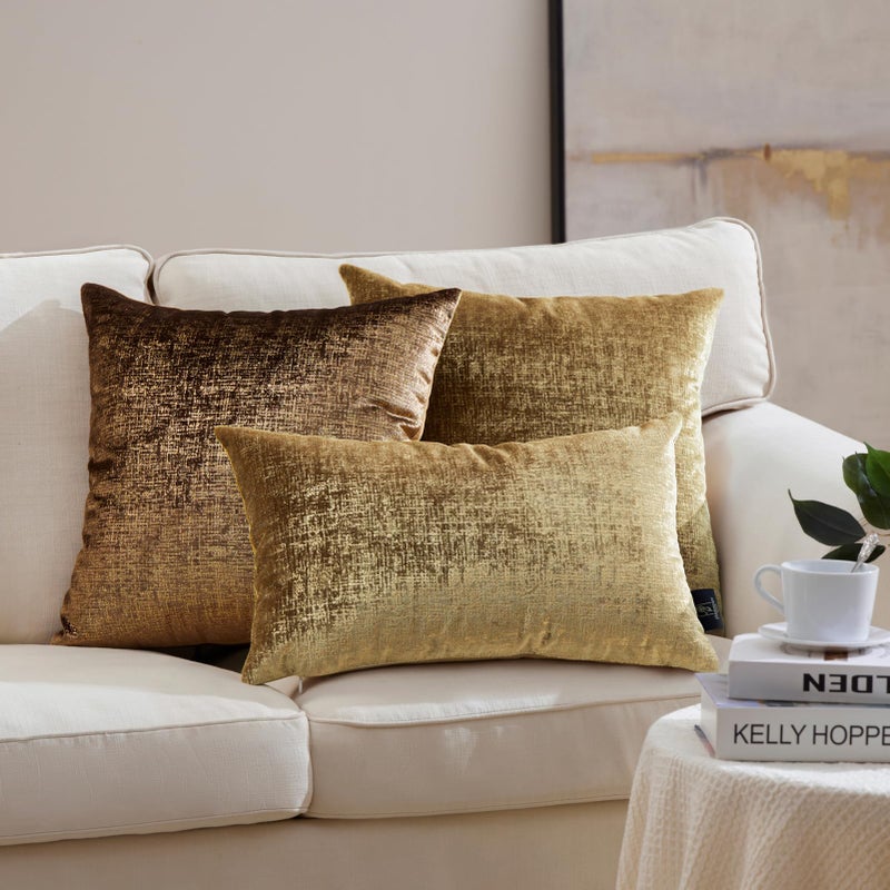 Phantoscope Pack of 2 Sparkling Velvet Decorative Solid Throw Decorative Pillow Cover Soft Gold Glitter Square Cushion Cover Pillowcase for Couch Bed and Chair, Gold, 18 x 18 inches, 45 x 45 cm - Image 4
