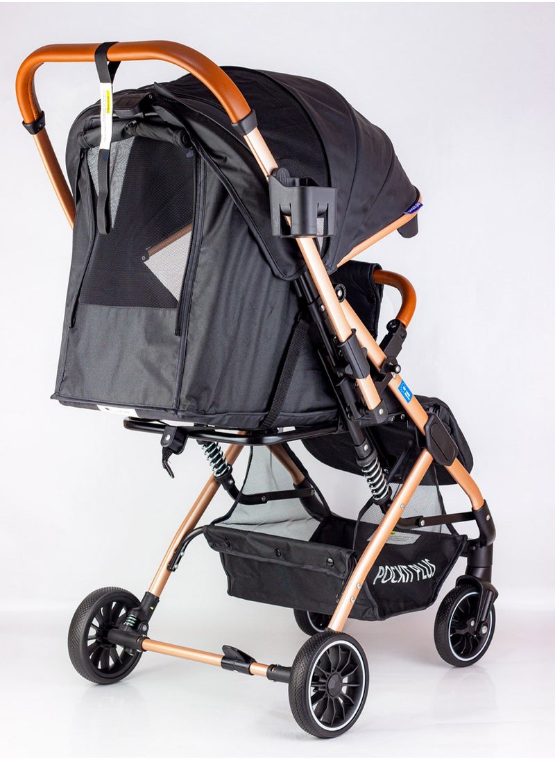 LUCID Luxury Baby Stroller Handle with Umbrella and Leather Cover from Lucid Baby Model - POCKIT PLUS - Black  - Image 3