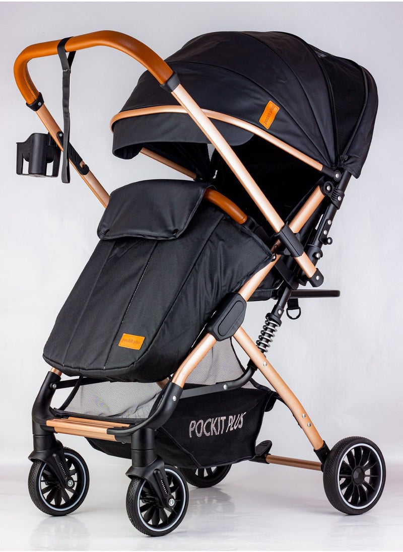 LUCID Luxury Baby Stroller Handle with Umbrella and Leather Cover from Lucid Baby Model - POCKIT PLUS - Black  - Image 1